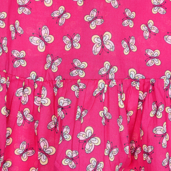 Rochie din bumbac cu imprimeu de fluturi și volane, roz Benetton 237366 2