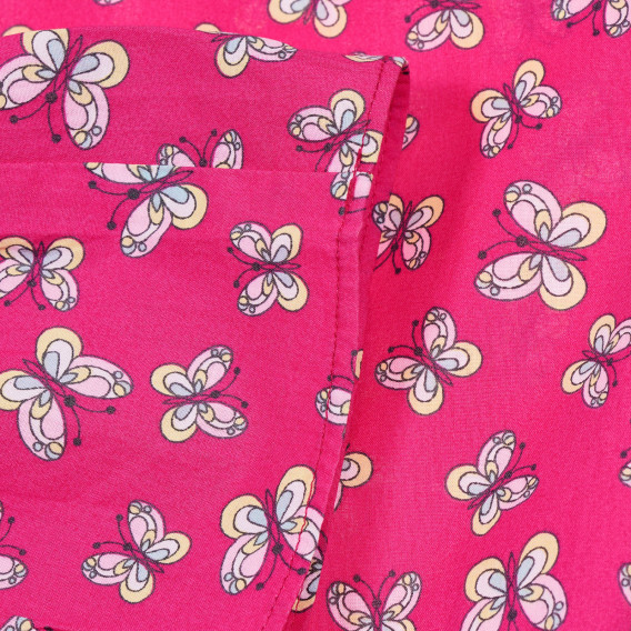 Rochie din bumbac cu imprimeu de fluturi și volane, roz Benetton 237367 3