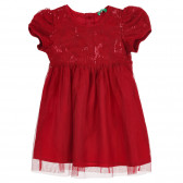 Rochie cu mâneci scurte cu paiete și fustă din tul pentru bebeluș, roșie Benetton 237423 