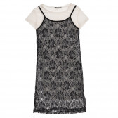 Rochie din două piese, tricou alb și dantelă neagră cu bretele Sisley 237434 