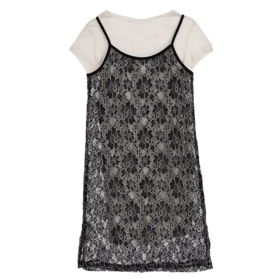 Rochie din două piese, tricou alb și dantelă neagră cu bretele Sisley 237437 4