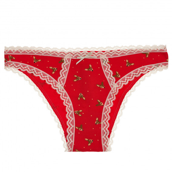 Bikini din bumbac cu dantelă albă, roșie Benetton 237442 