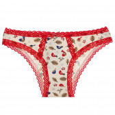 Bikini din bumbac cu dantelă roșie, alb Benetton 237445 