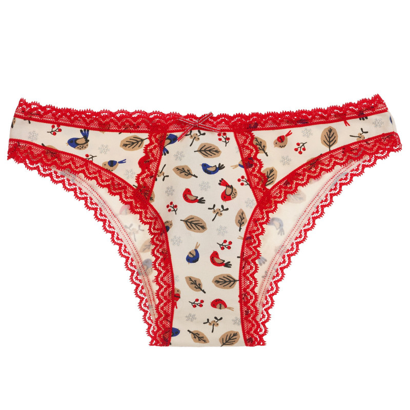 Bikini din bumbac cu dantelă roșie, alb  237445