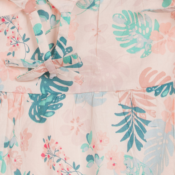 Rochie din bumbac cu bretele subțiri și imprimeu cu frunze de palmier, roz deschis Benetton 237636 3