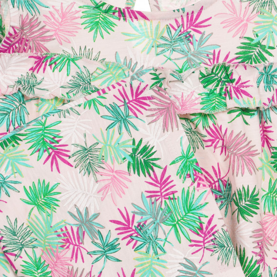Rochie din bumbac cu volane și imprimeu cu frunze de palmier, roz deschis Benetton 237656 3