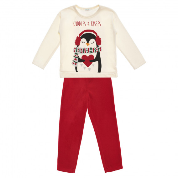 Pijamale polare cu imprimeu în alb și roșu Benetton 237759 