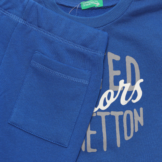 Set de bluză din bumbac cu mâneci lungi și pantaloni pentru bebeluși, albastru Benetton 237900 4