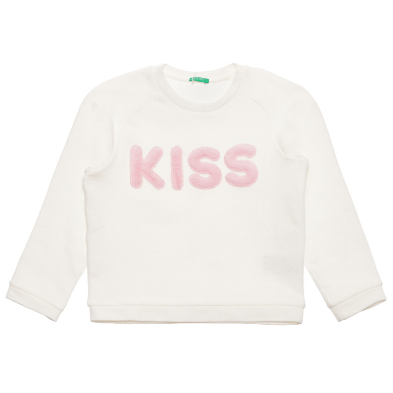 Bluză din bumbac cu inscripție 3D KISS, albă  237903