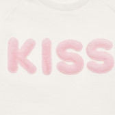 Bluză din bumbac cu inscripție 3D KISS, albă Benetton 237906 4