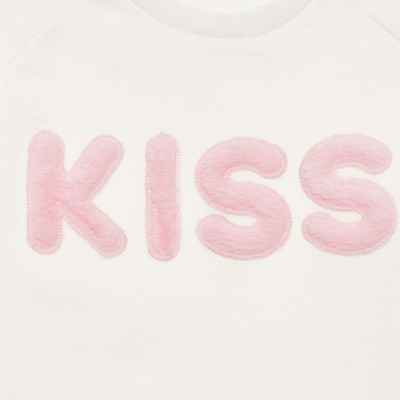 Bluză din bumbac cu inscripție 3D KISS, albă Benetton 237906 4