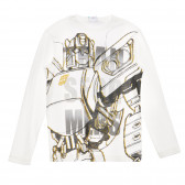 Bluză din bumbac cu imprimeu Transformers, albă Benetton 237947 