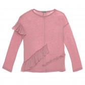 Bluză din bumbac cu mâneci lungi și bucle, roz Benetton 238098 