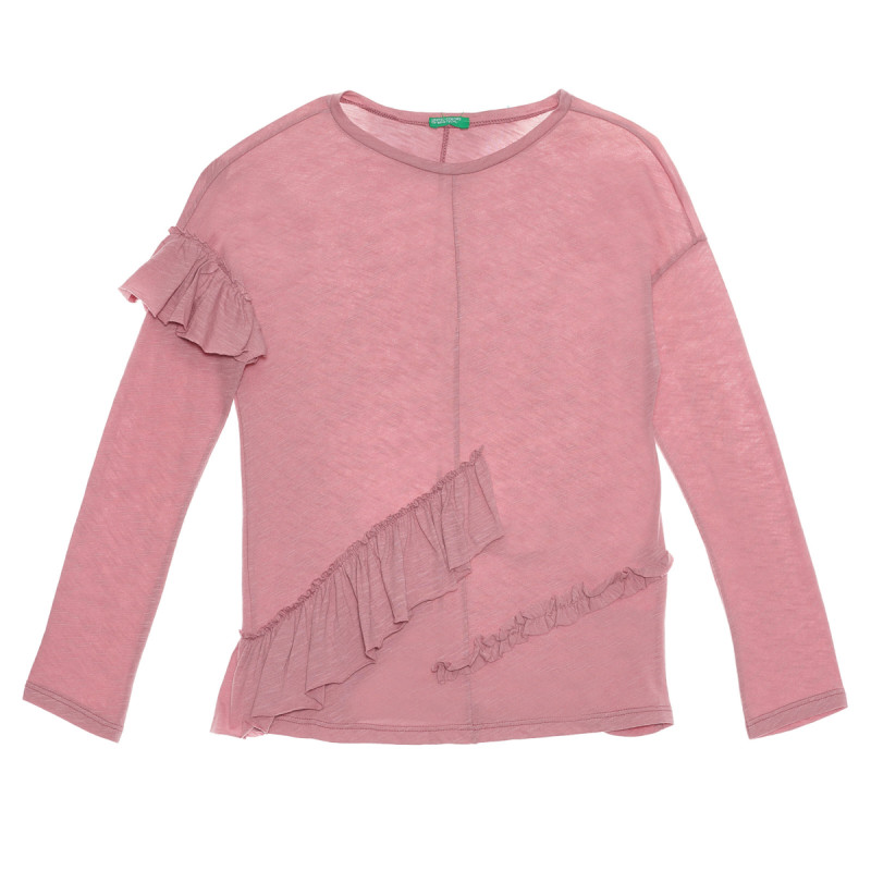 Bluză din bumbac cu mâneci lungi și bucle, roz  238098