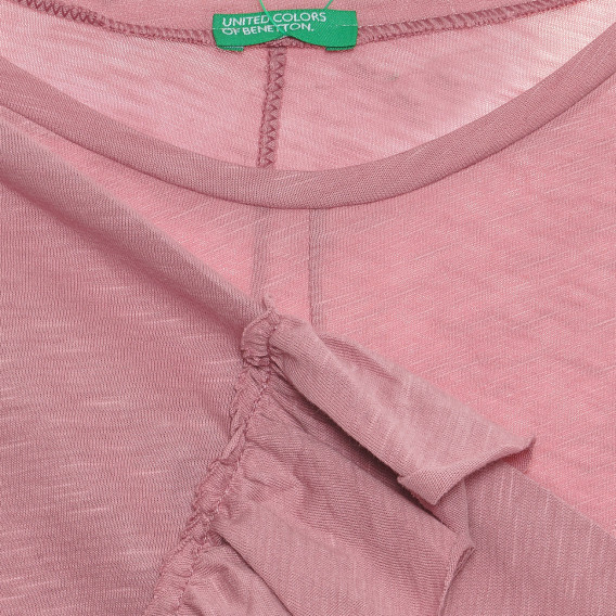 Bluză din bumbac cu mâneci lungi și bucle, roz Benetton 238100 3