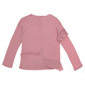 Bluză din bumbac cu mâneci lungi și bucle, roz Benetton 238101 4