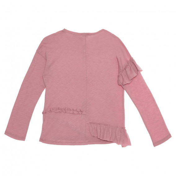 Bluză din bumbac cu mâneci lungi și bucle, roz Benetton 238101 4