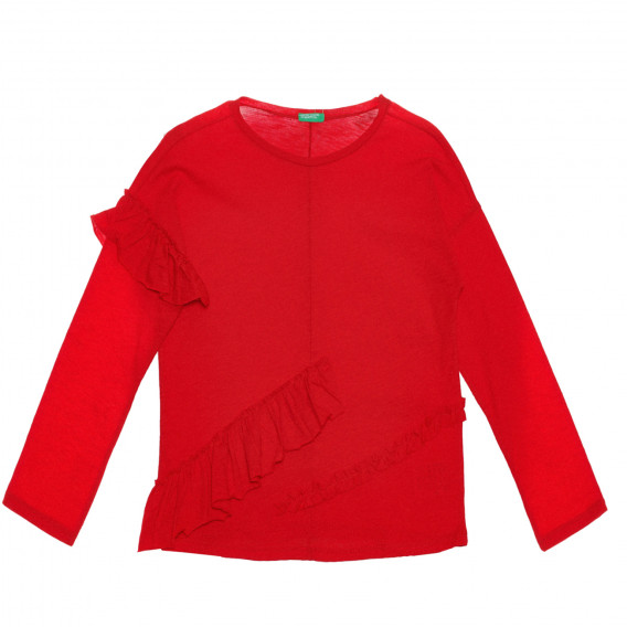 Bluză din bumbac cu mâneci lungi și bucle, roșie Benetton 238111 