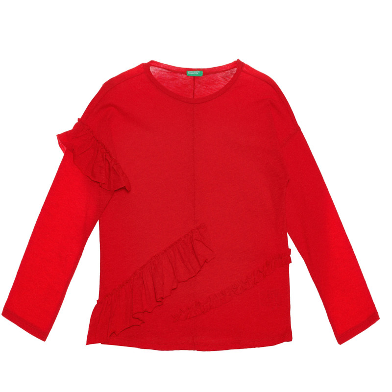 Bluză din bumbac cu mâneci lungi și bucle, roșie  238111