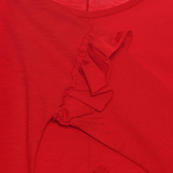 Bluză din bumbac cu mâneci lungi și bucle, roșie Benetton 238113 3