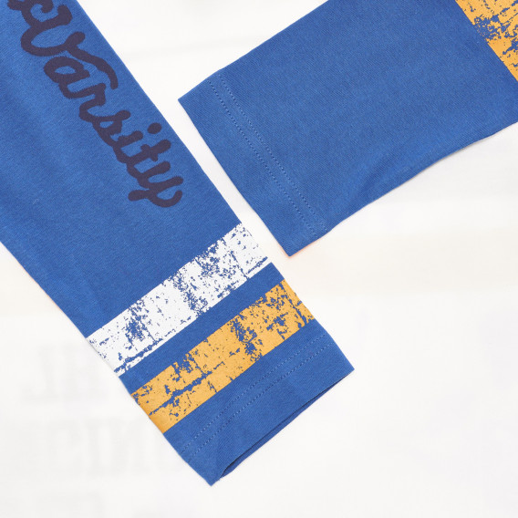 Bluză din bumbac cu mâneci albastre și imprimeu grafic, albă Benetton 238234 3
