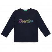 Bluză din bumbac cu inscripția mărcii pentru bebeluși în albastru închis Benetton 238239 
