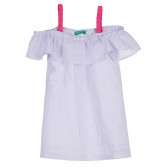 Rochie din bumbac cu dungi, cu volane și bretele roz pentru bebeluși Benetton 238276 