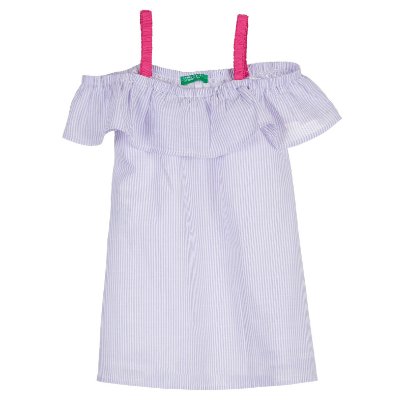 Rochie din bumbac cu dungi, cu volane și bretele roz pentru bebeluși  238276