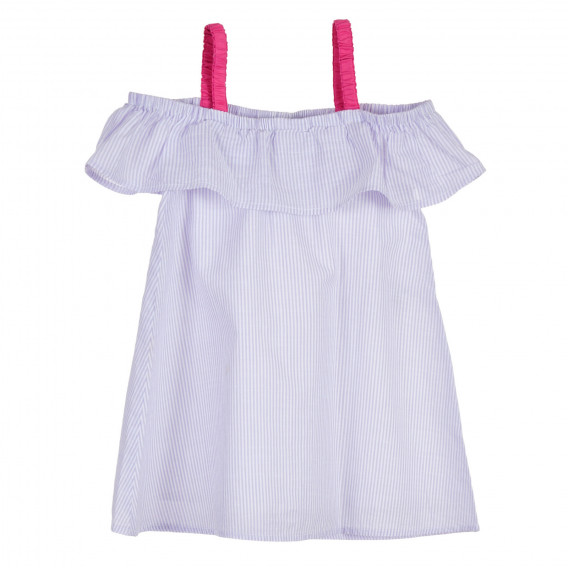 Rochie din bumbac cu dungi, cu volane și bretele roz pentru bebeluși Benetton 238279 4