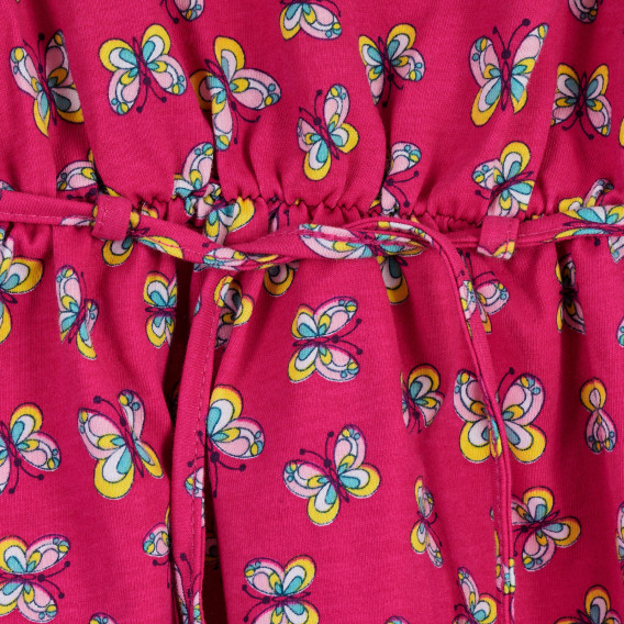 Rochie din bumbac cu imprimeu cu fluturi și volane, roz Benetton 238304 2