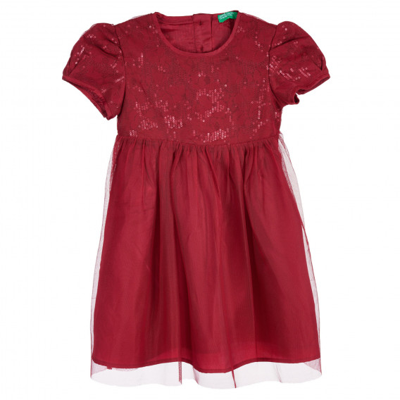 Rochie cu mâneci scurte cu paiete și fustă din tul pentru bebeluș, roșie Benetton 238323 5