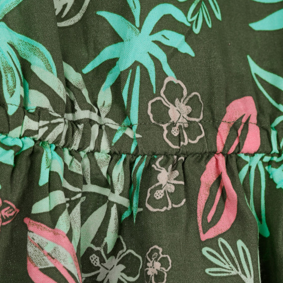Rochie din bumbac cu imprimeu floral și talie elastică pentru bebeluși, verde Benetton 238450 2