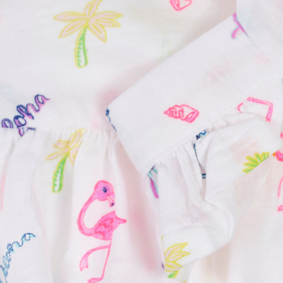 Rochie din bumbac cu imprimeu flamingo și volane pentru bebeluși, albă Benetton 238461 2