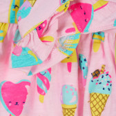 Rochie din bumbac cu imprimeu de înghețată și volane pentru bebeluș, roz Benetton 238467 3
