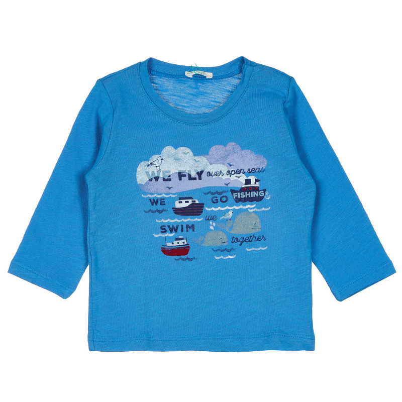 Bluză din bumbac cu imprimeu marin pentru bebeluș, albastră  238469