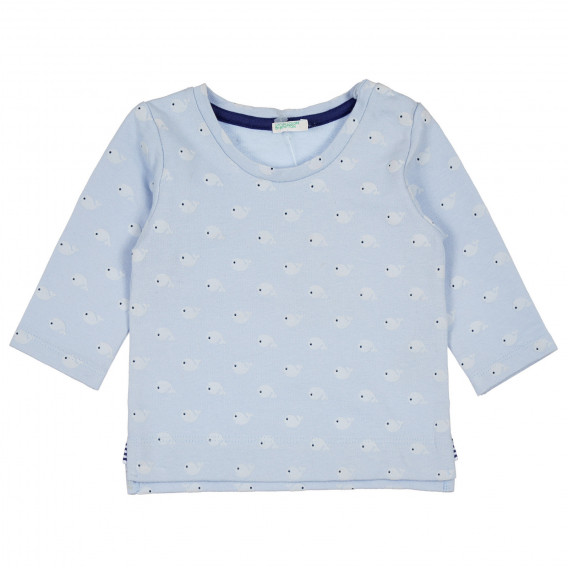 Bluză din bumbac cu imprimeu balene mici pentru bebeluș, albastru deschis Benetton 238473 
