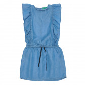Rochie din bumbac cu volane și talie elastică, albastră Benetton 238616 