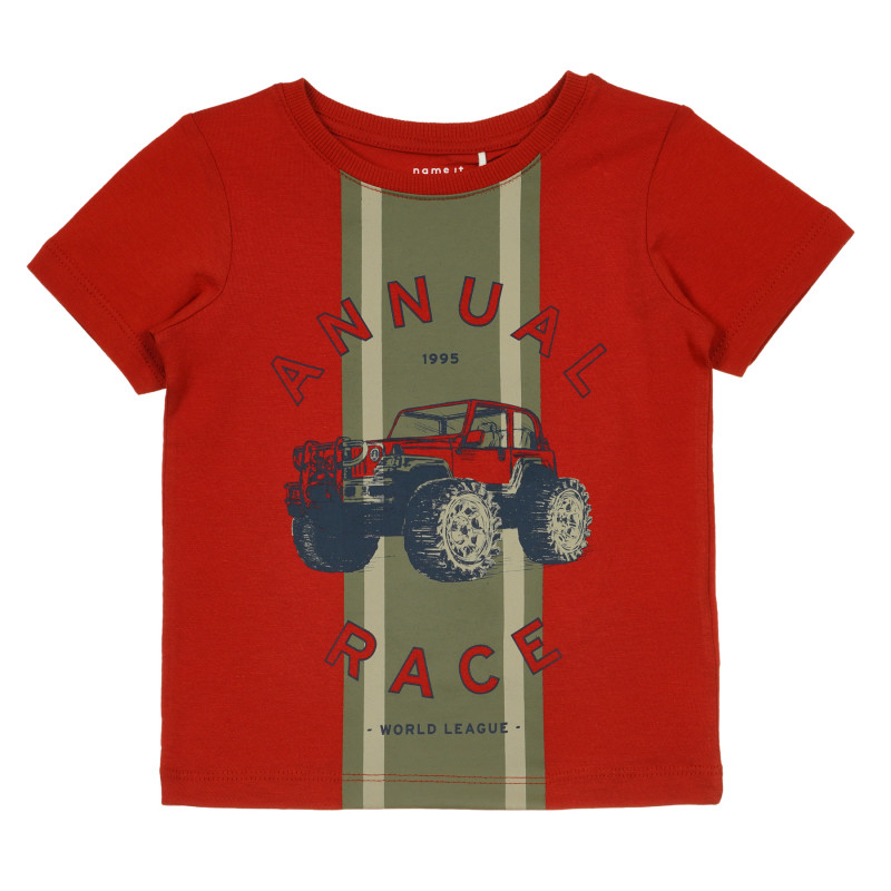 Tricou din bumbac organic cu imprimeu grafic pentru bebeluși, roșu  238898