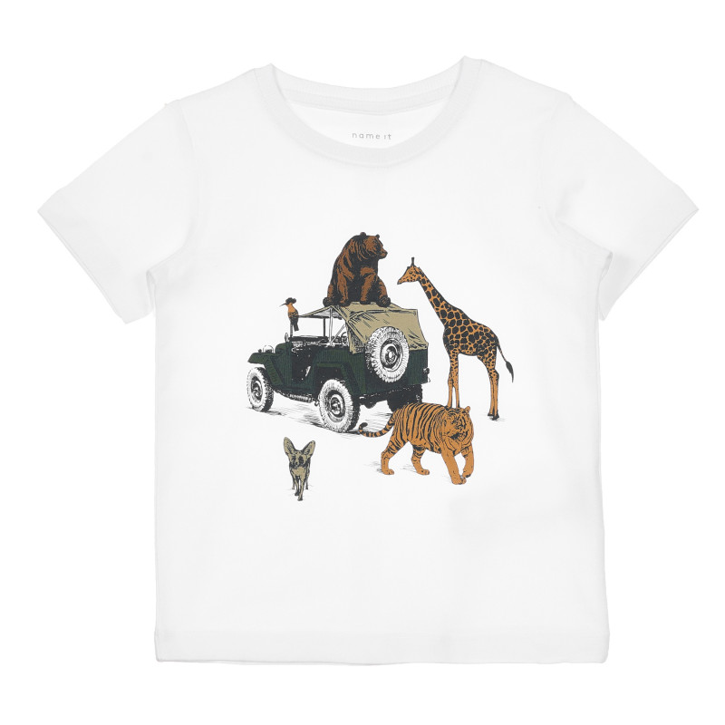 Tricou din bumbac organic cu imprimeu grafic pentru bebeluși, culoare albă  238902