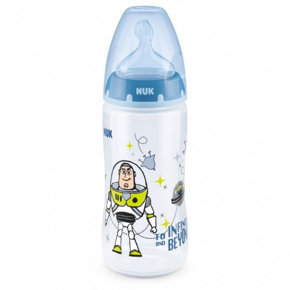 Biberon din polipropilenă First Choice Toy Story cu tetină 6-18 luni, 300 ml, albastru NUK 239075 