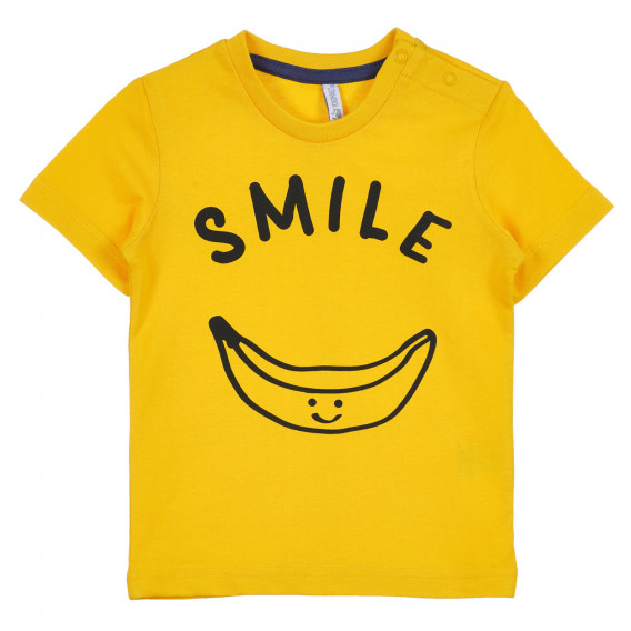 Tricou din bumbac cu inscripția Smile pentru bebeluș, galben Idexe 239337 