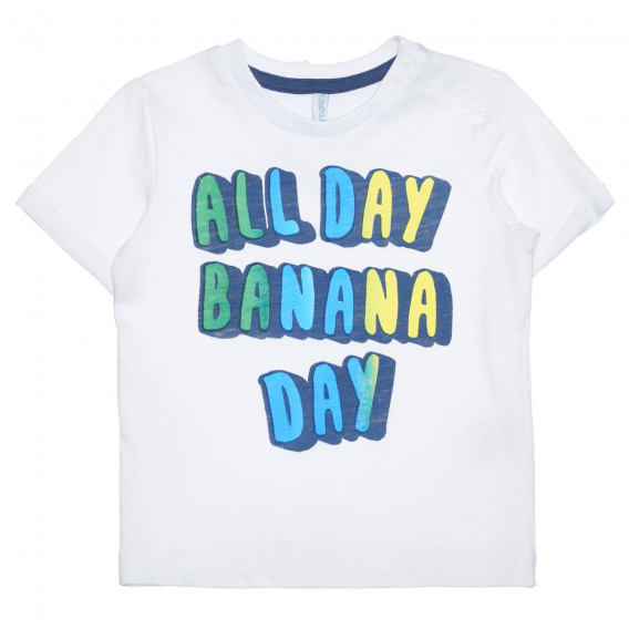 Tricou din bumbac cu inscripția All Day Banana Day pentru bebeluș, alb Idexe 239416 