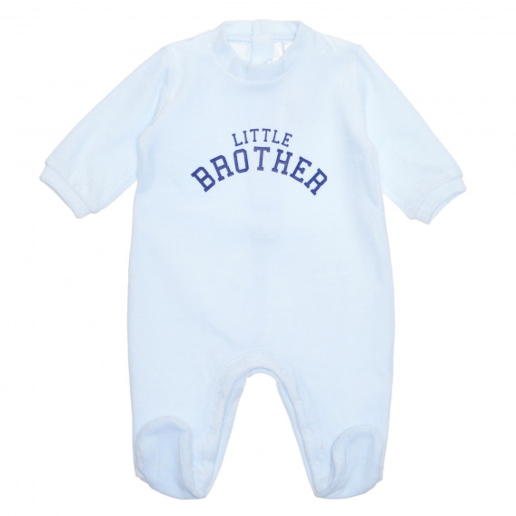 Salopetă de bumbac cu inscripția Little Brother pentru bebeluș, albastră Idexe 239456 