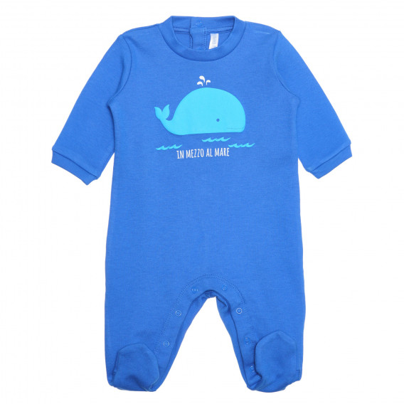 Salopetă din bumbac cu imprimeu de balenă pentru bebelușI, albastră Idexe 239460 