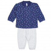 Bluză din bumbac și pantaloni pentru bebeluși în albastru și gri Idexe 239488 