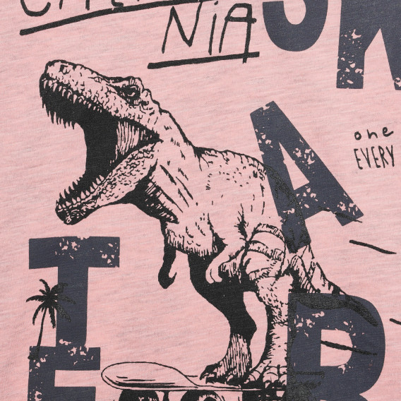 Tricou din bumbac cu imprimeu dinozaur, roz Idexe 239555 3