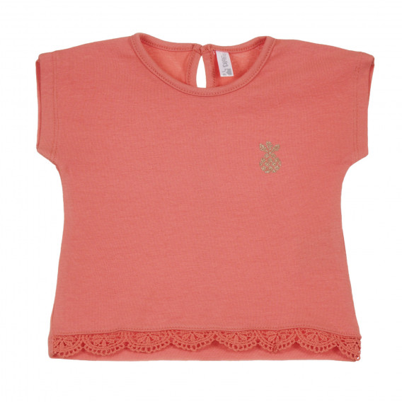 Tricou din bumbac cu dantelă pentru bebeluș, roz Idexe 239670 