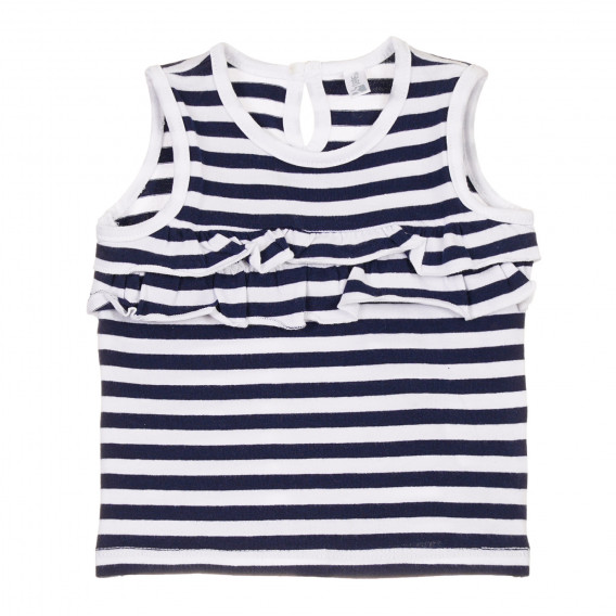 Bluză din bumbac cu volane pentru bebeluș, în dungi alb-albastre Idexe 239674 