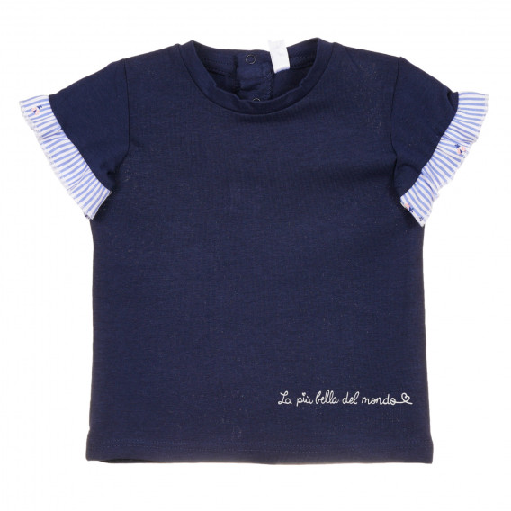 Tricou din bumbac cu volane pentru bebeluș, albastru închis Idexe 239678 