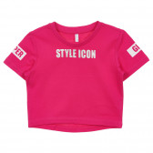 Tricou din bumbac cu inscripția Style Icon, roz Idexe 239710 